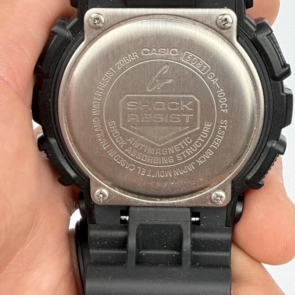 Casio G-Shock GA-100CF Mens Watch 51mm Gray Camo Analog Digital Black Resin